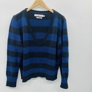 Tommy Hilfiger Womens Size XL 2000s V-Neck Rugby Striped Sweater in Dark Blue